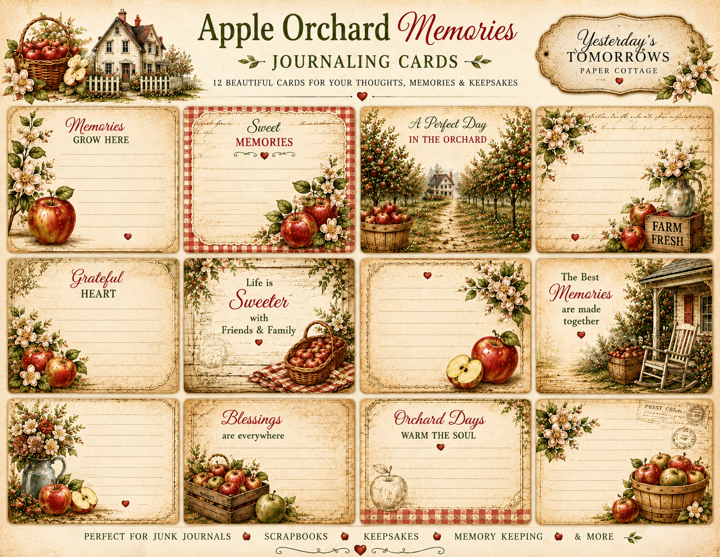Apple Orchard Memories Keepsake Collection | 15+ Vintage Fall Printable Pages | Junk Journal, Scrapbook & Paper Craft kit