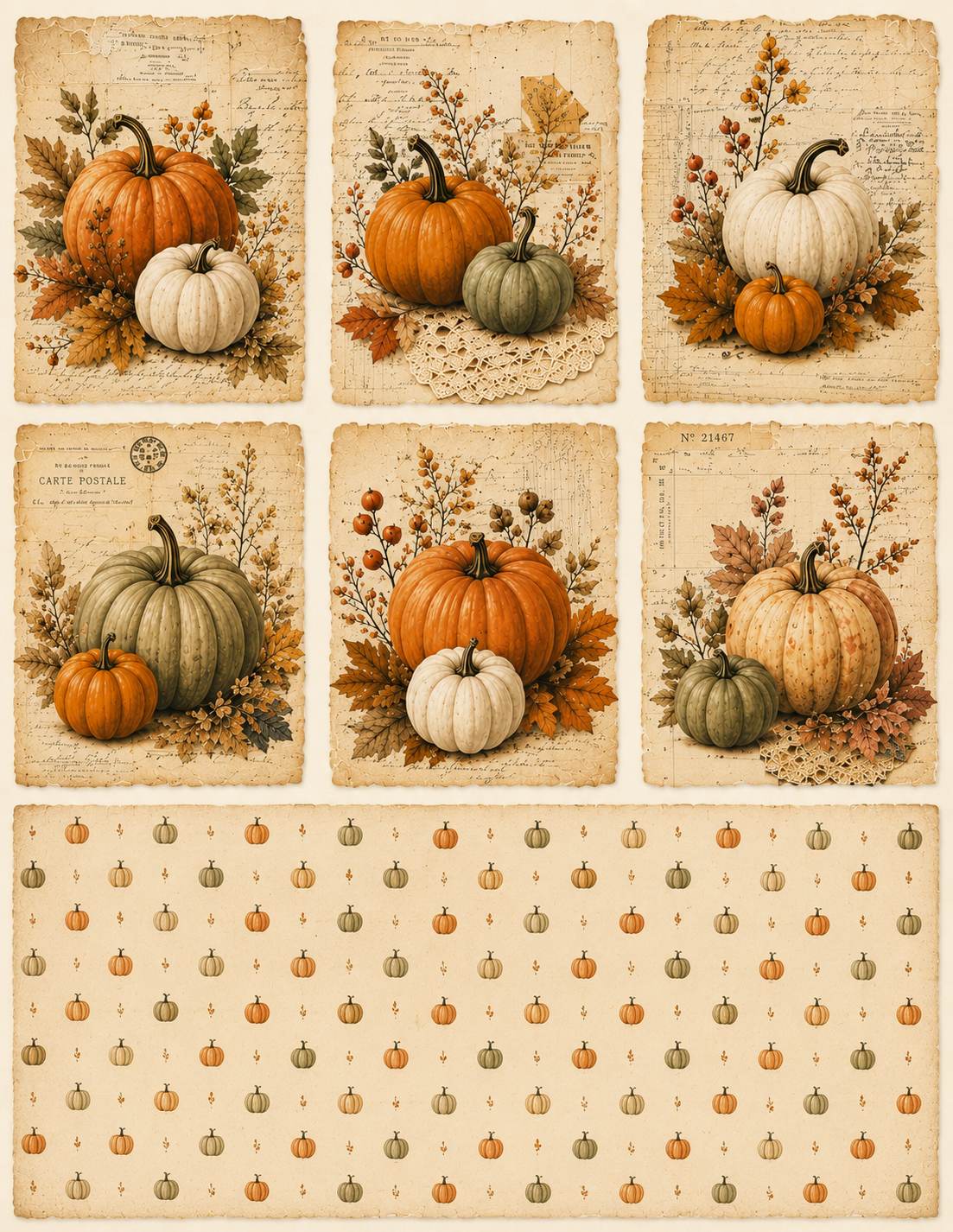 Harvest & Keepsakes Fall Digital Paper Bundle | Vintage Autumn Junk Journal Papers | 12 Printable Pages