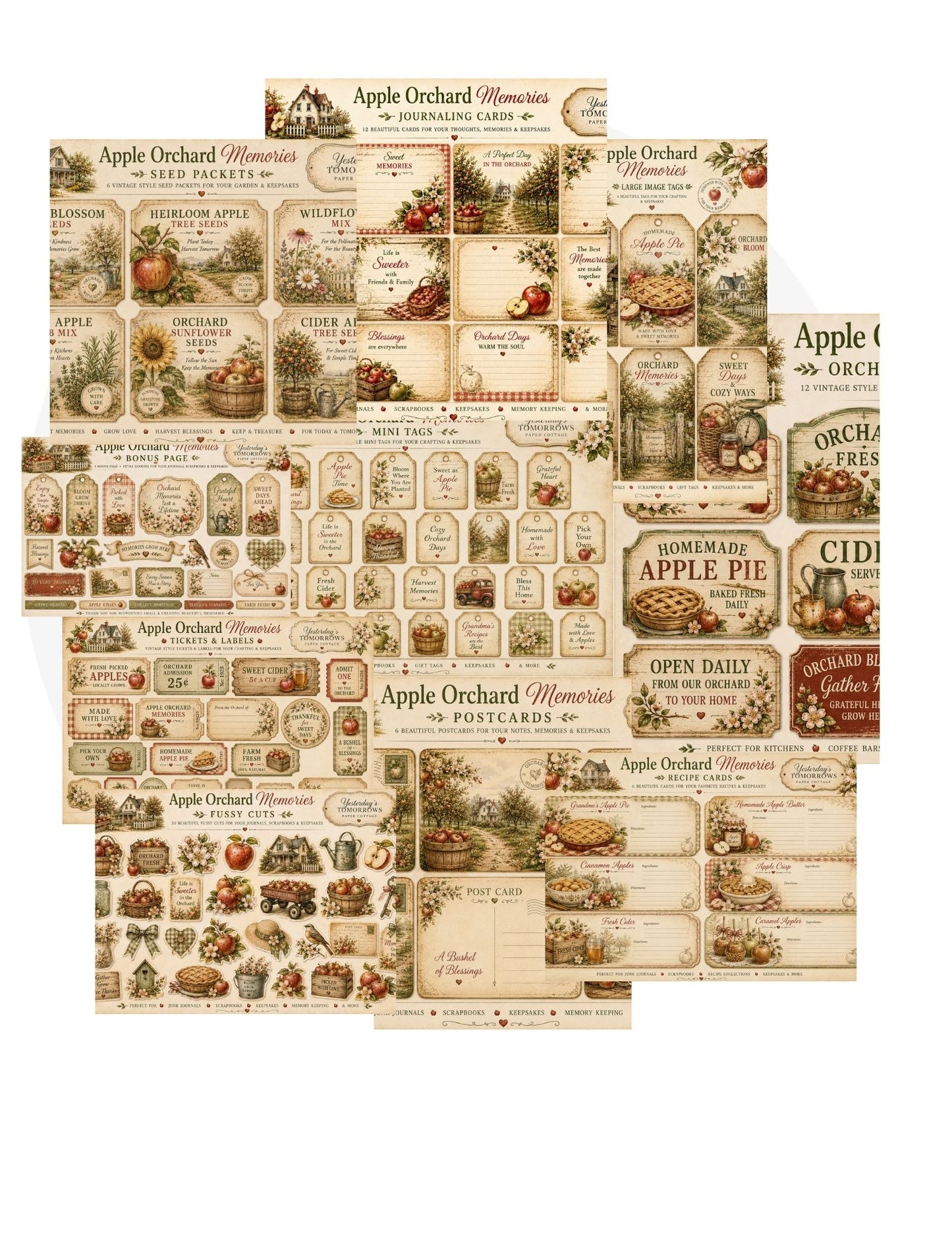 Apple Orchard Memories Keepsake Collection | Vintage Fall Printable Pages | Junk Journal, Scrapbook & Paper Craft kit