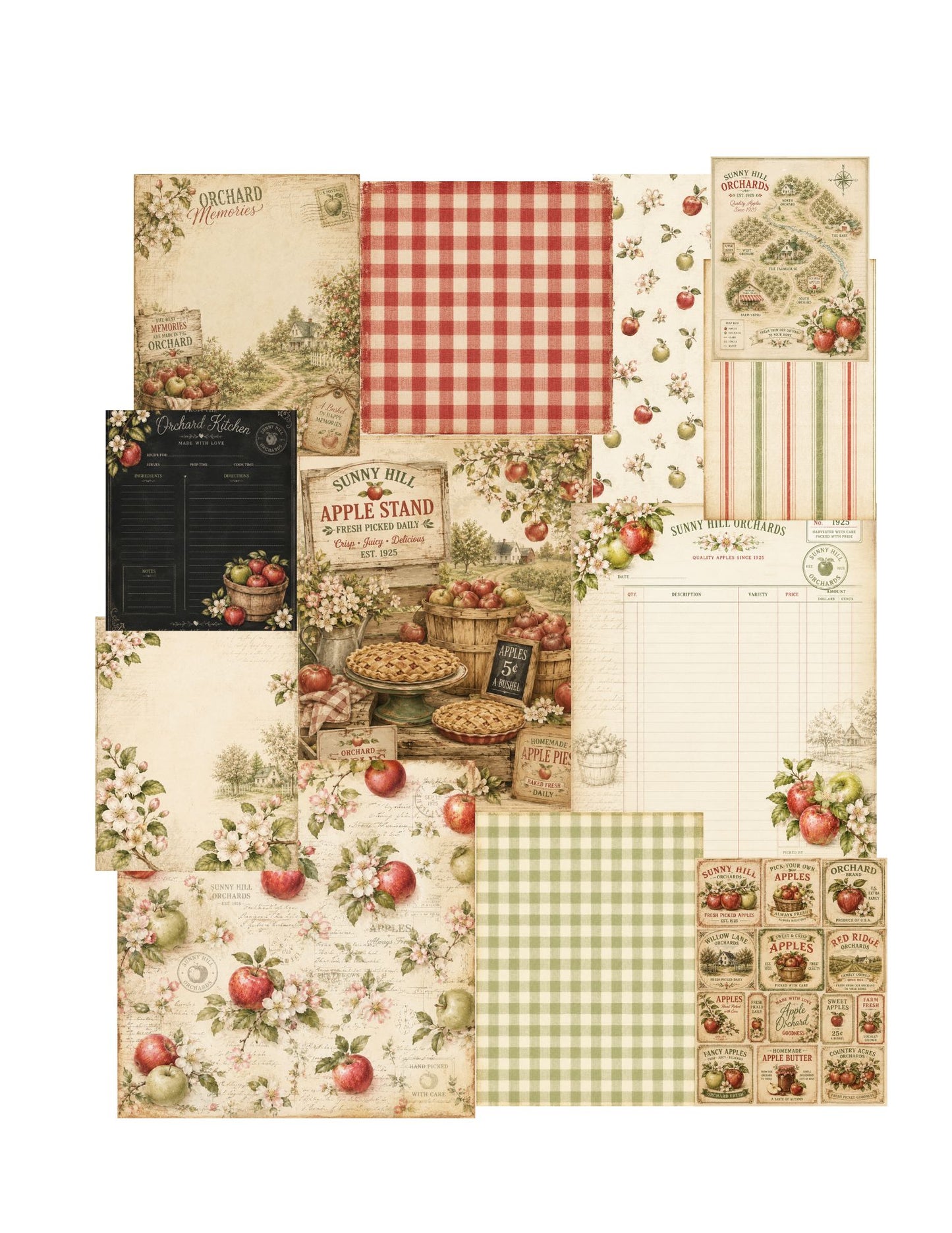 Apple Orchard Memories Printable Paper Bundle | 12 Vintage Fall Digital Papers with | Junk Journal & Scrapbook Papers