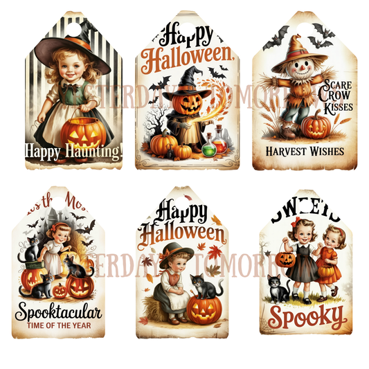 1950s Retro Halloween Gift Tags – Vintage Printable Digital Download (No Physical Item)