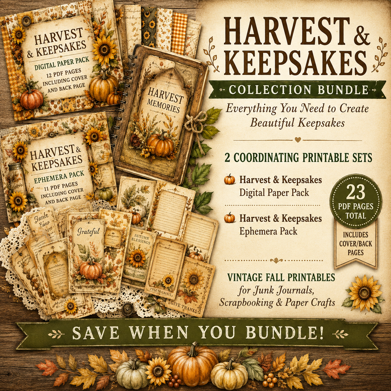Harvest & Keepsakes Collection Bundle | Vintage Fall Junk Journal Printables