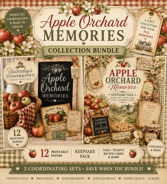 Apple Orchard Memories Printable Bundle | Vintage Fall Junk Journal Papers, Tags & Ephemera