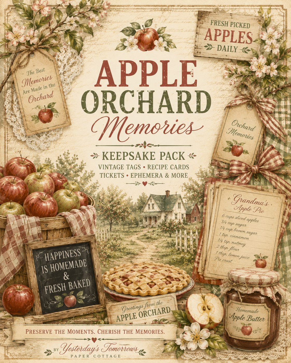 Apple Orchard Memories Keepsake Collection | 15+ Vintage Fall Printable Pages | Junk Journal, Scrapbook & Paper Craft kit
