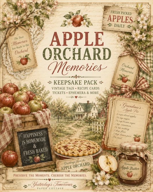 Apple Orchard Memories Keepsake Collection |  Vintage Fall Printable Pages | Junk Journal, Scrapbook & Paper Craft kit