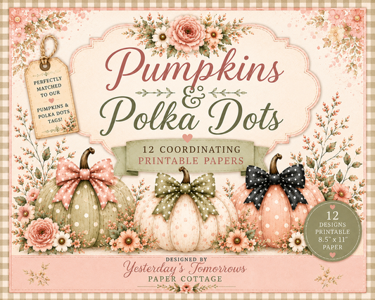 Pumpkins & Polka Dots Coordinating Papers | 12 Printable Fall Junk Journal Papers | Shabby Chic Vintage Digital Download