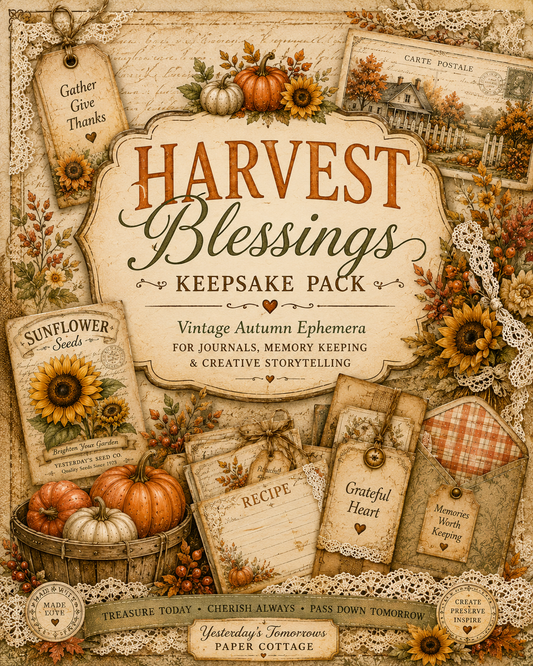 Harvest Blessings Keepsake Pack | Vintage Autumn Ephemera, Junk Journal Printables & Memory Keeping Kit