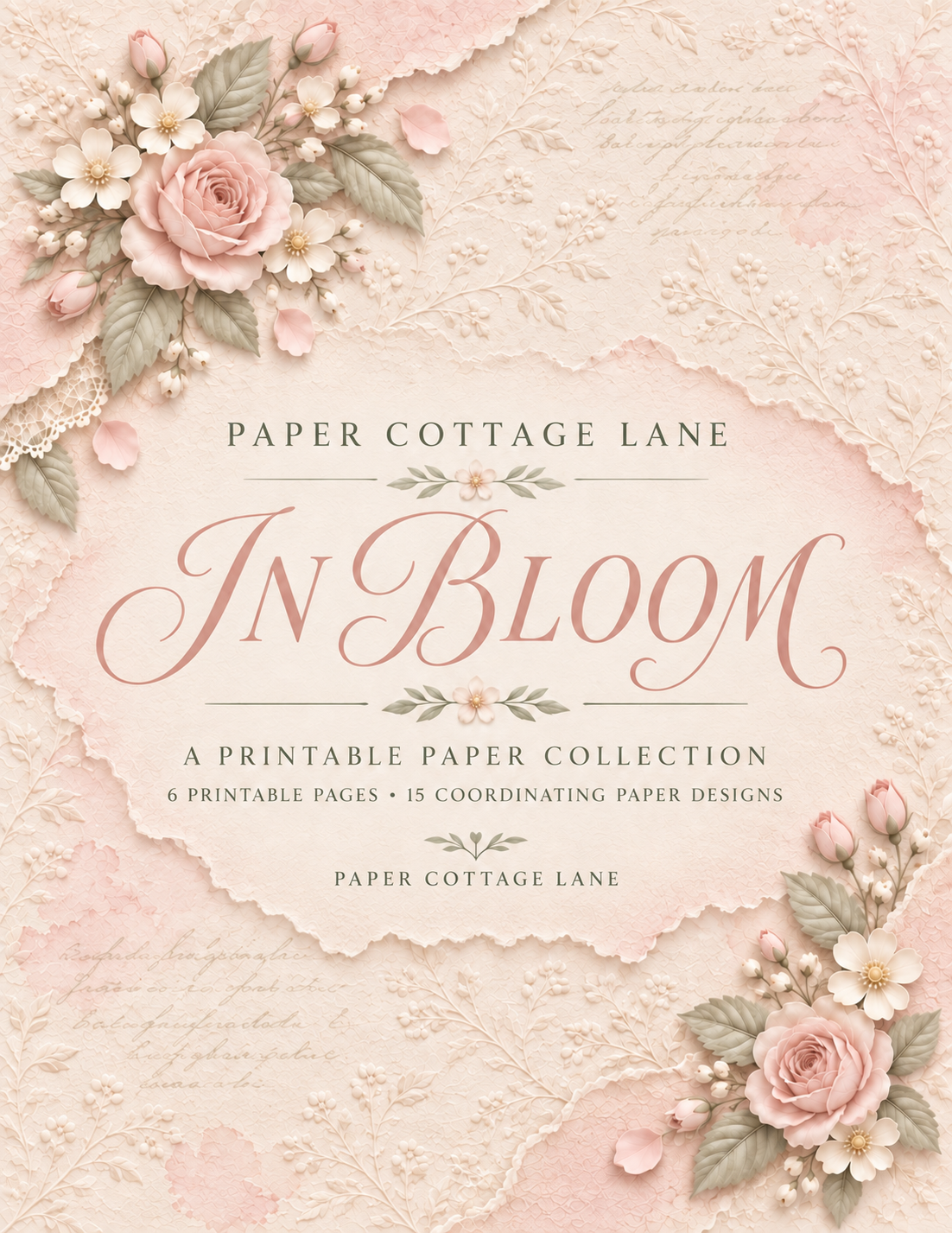 Paper Cottage in Bloom Printable Paper Collection | Shabby Chic Floral Digital Papers