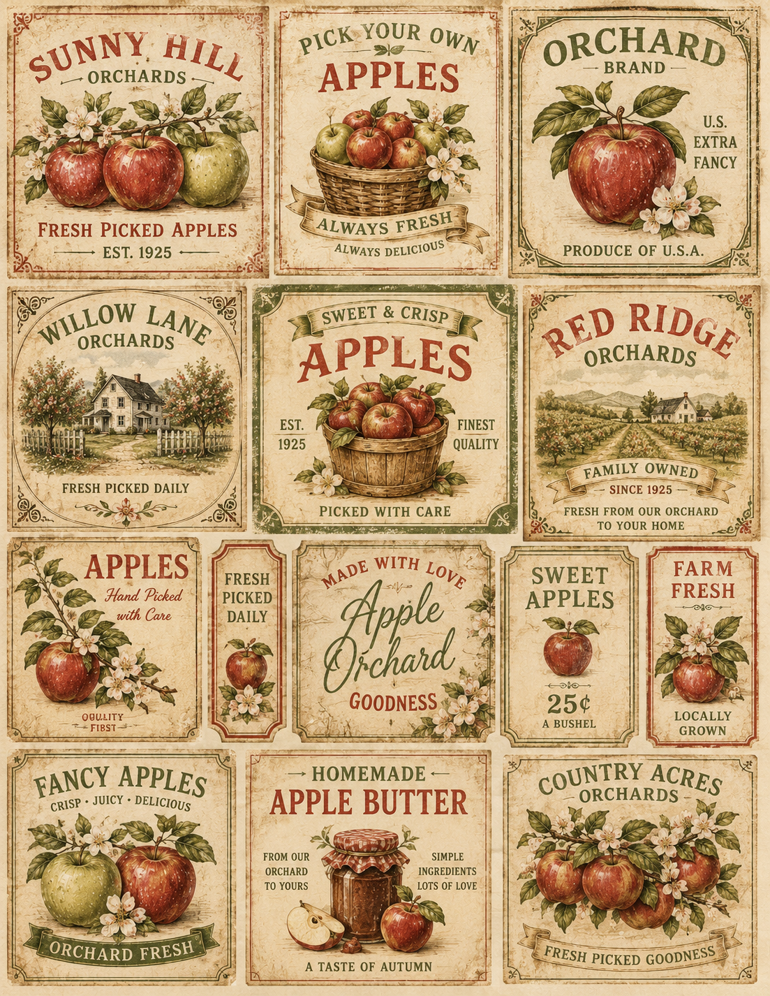 Apple Orchard Memories Printable Paper Bundle | 12 Vintage Fall Digital Papers with  | Junk Journal & Scrapbook Papers