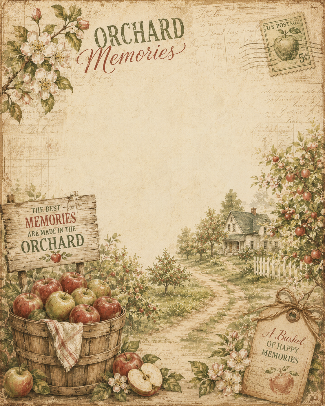 Apple Orchard Memories Printable Paper Bundle | 12 Vintage Fall Digital Papers with  | Junk Journal & Scrapbook Papers