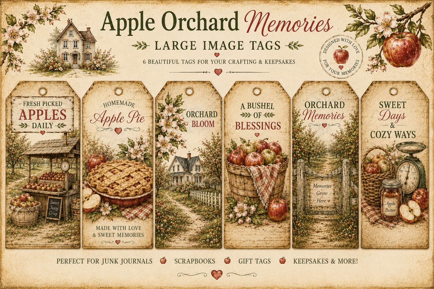 Apple Orchard Memories Keepsake Collection | 15+ Vintage Fall Printable Pages | Junk Journal, Scrapbook & Paper Craft kit