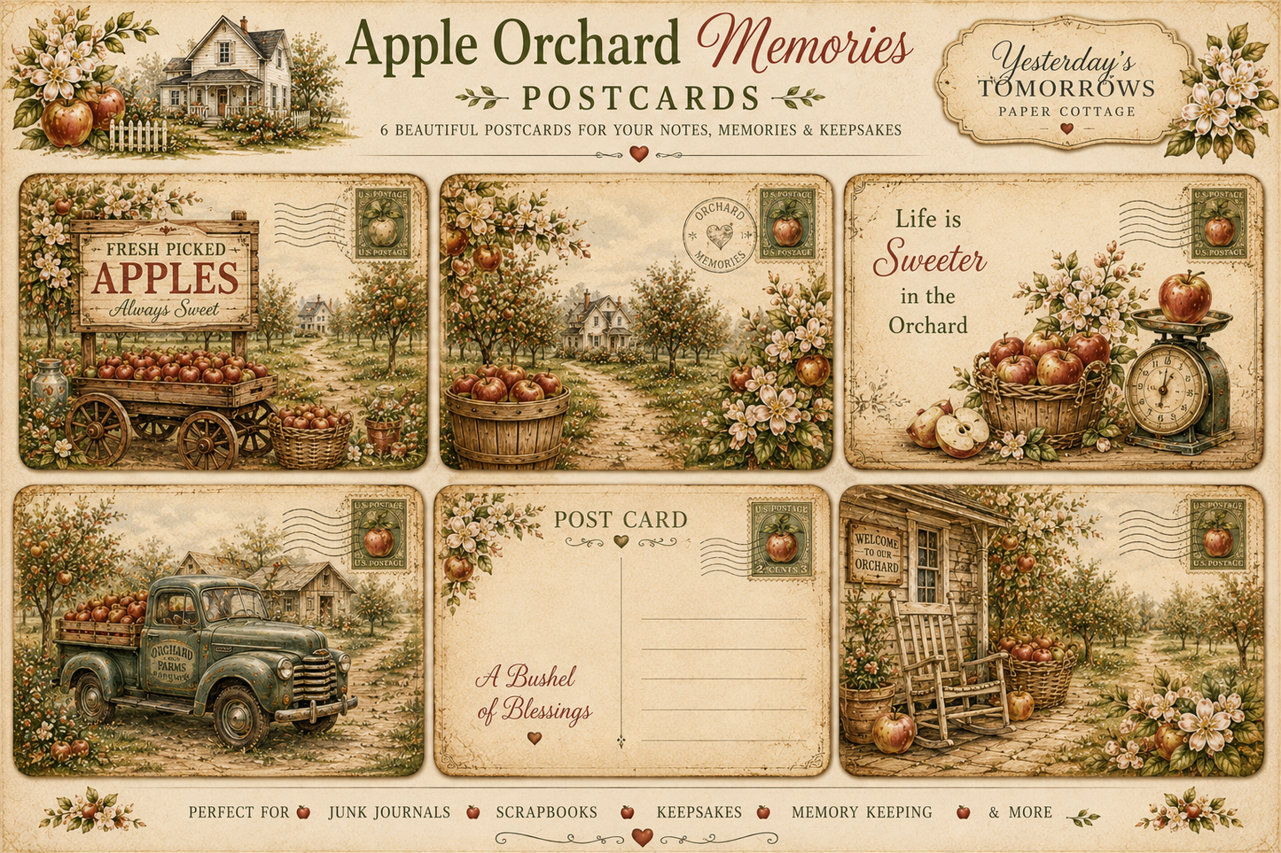 Apple Orchard Memories Keepsake Collection | 15+ Vintage Fall Printable Pages | Junk Journal, Scrapbook & Paper Craft kit