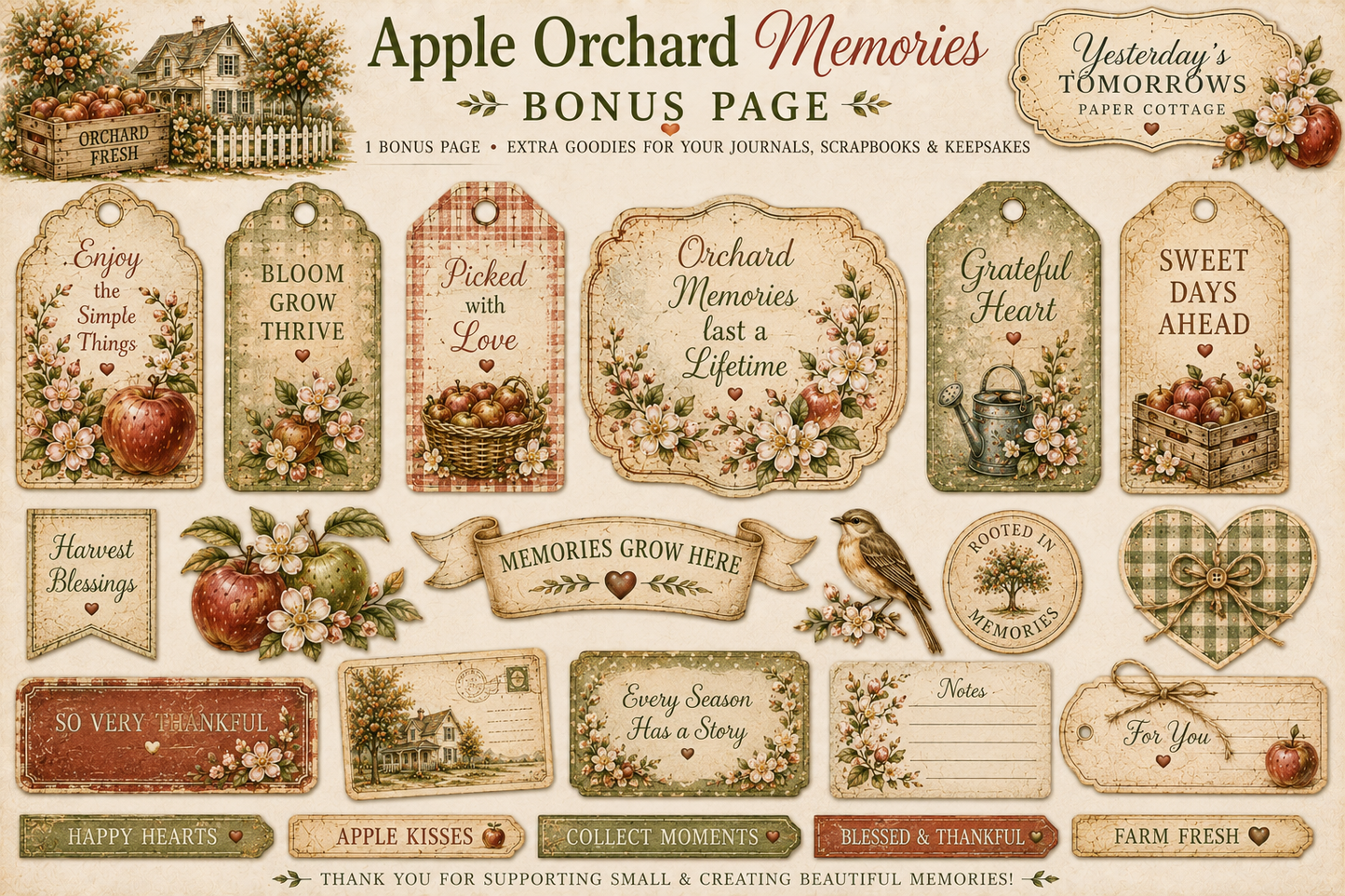 Apple Orchard Memories Keepsake Collection | 15+ Vintage Fall Printable Pages | Junk Journal, Scrapbook & Paper Craft kit