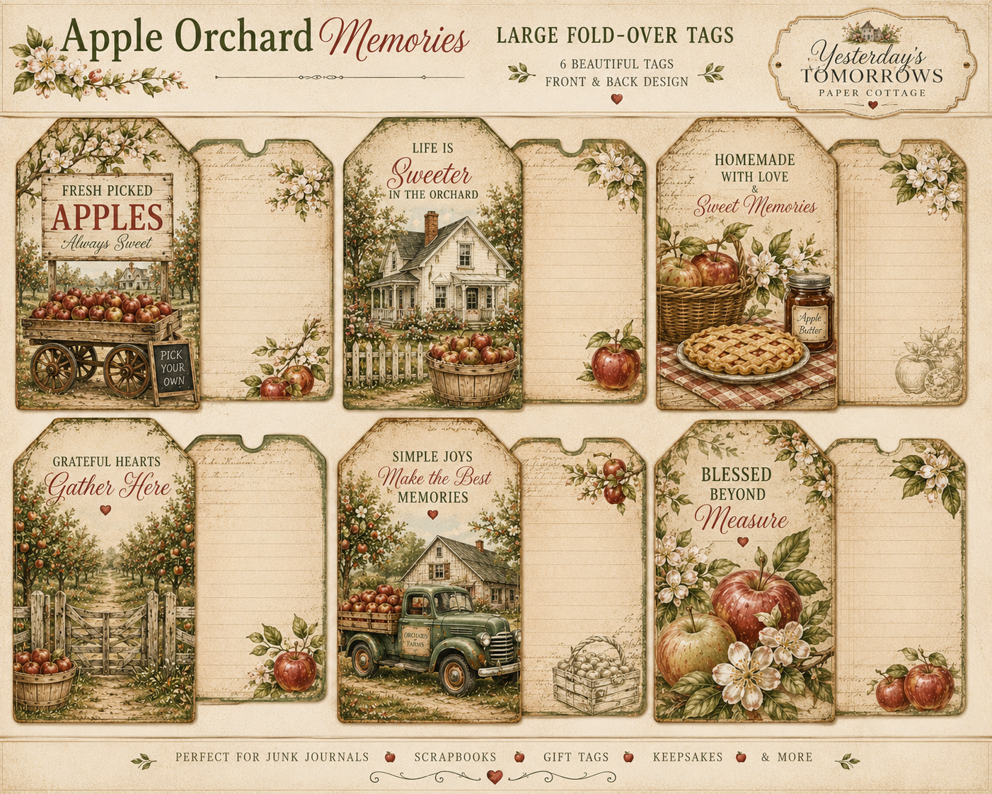 Apple Orchard Memories Keepsake Collection | 15+ Vintage Fall Printable Pages | Junk Journal, Scrapbook & Paper Craft kit