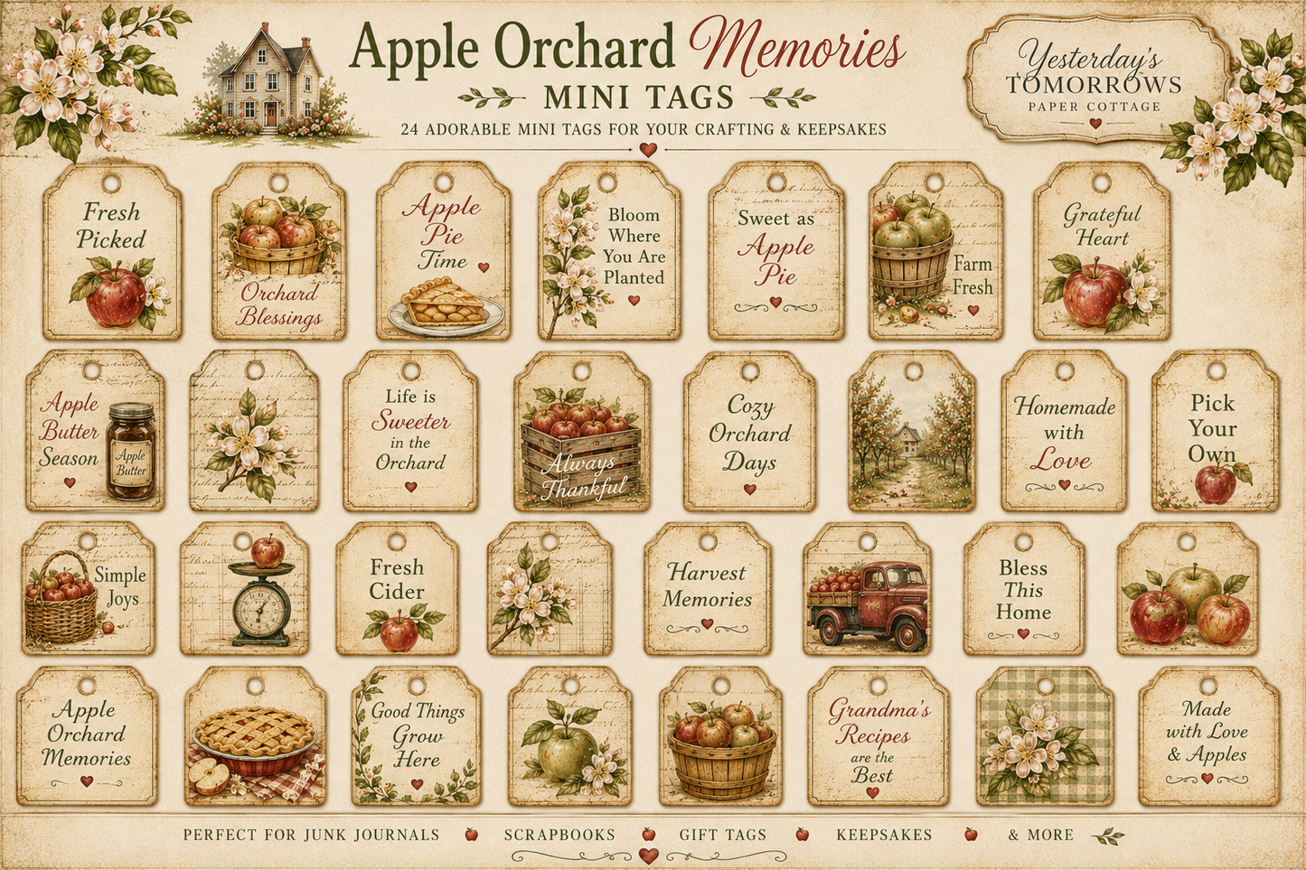 Apple Orchard Memories Keepsake Collection | 15+ Vintage Fall Printable Pages | Junk Journal, Scrapbook & Paper Craft kit