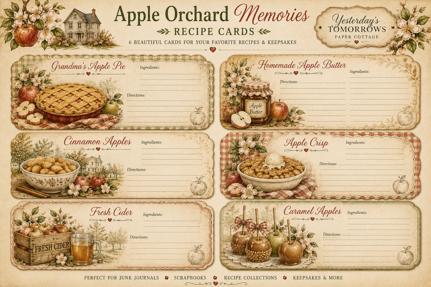 Apple Orchard Memories Keepsake Collection | 15+ Vintage Fall Printable Pages | Junk Journal, Scrapbook & Paper Craft kit