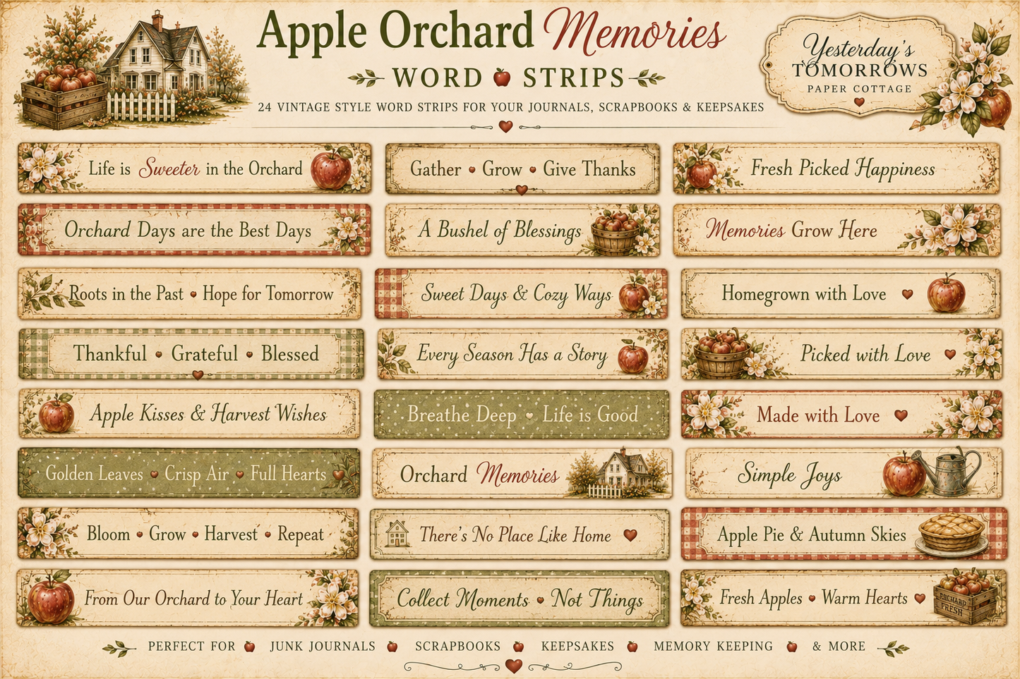Apple Orchard Memories Keepsake Collection | 15+ Vintage Fall Printable Pages | Junk Journal, Scrapbook & Paper Craft kit