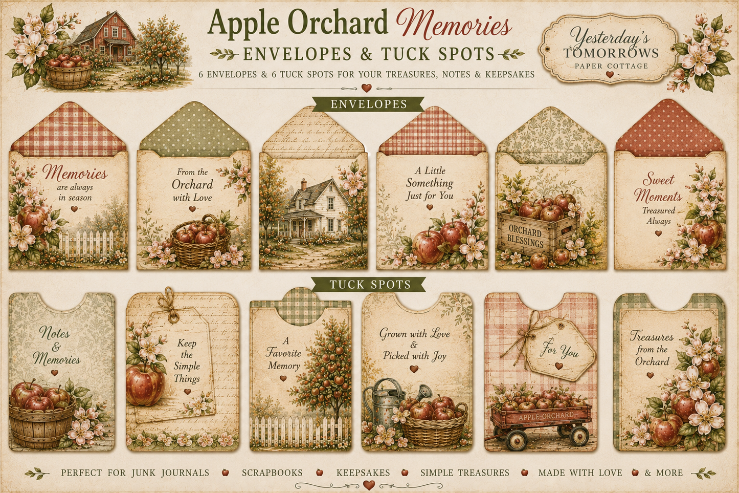 Apple Orchard Memories Keepsake Collection | 15+ Vintage Fall Printable Pages | Junk Journal, Scrapbook & Paper Craft kit