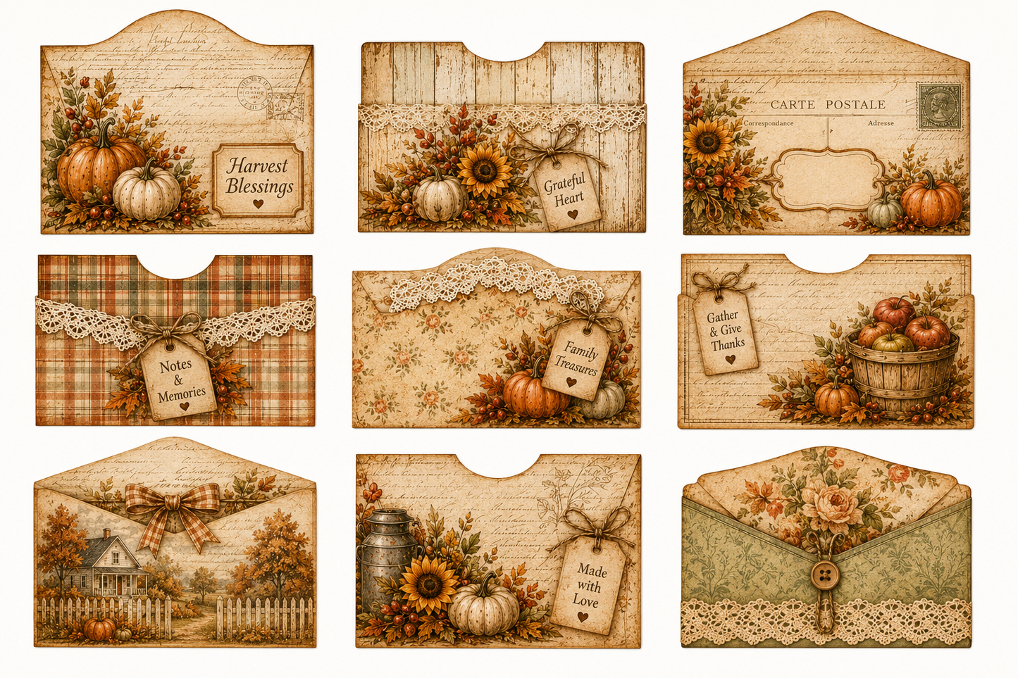 Harvest Blessings Keepsake Pack | Vintage Autumn Ephemera, Junk Journal Printables & Memory Keeping Kit