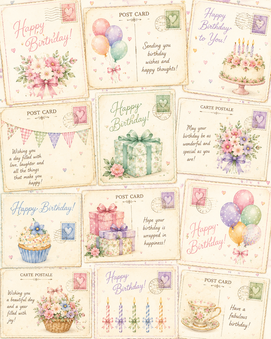 Birthday Blossom Collection | Birthday Scrapbook Paper Bundle | Pastel Watercolor Printable Papers | 8.5" x 11" Digital Download