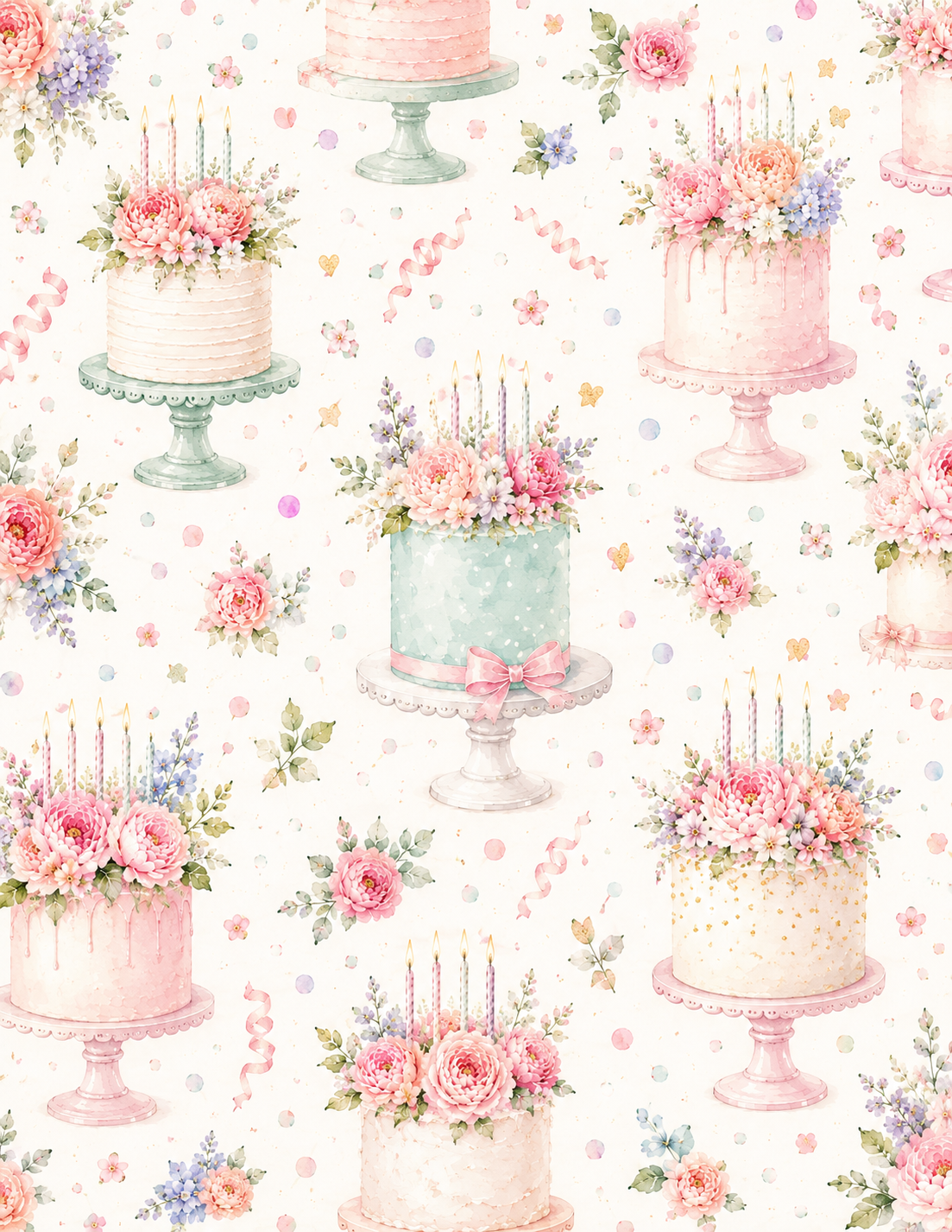Birthday Blossom Collection | Birthday Scrapbook Paper Bundle | Pastel Watercolor Printable Papers | 8.5" x 11" Digital Download