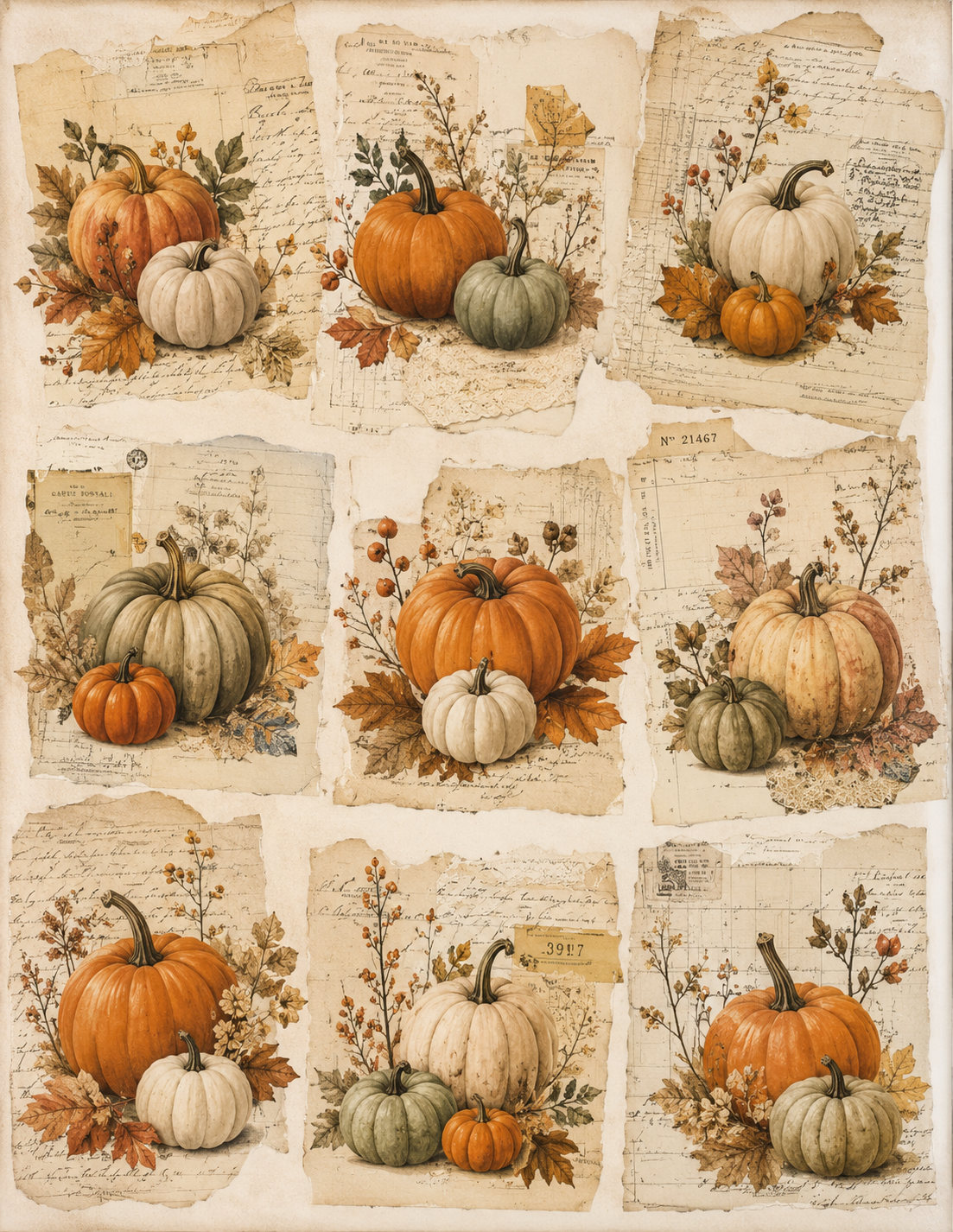 Harvest & Keepsakes Fall Digital Paper Bundle | Vintage Autumn Junk Journal Papers | 12 Printable Pages