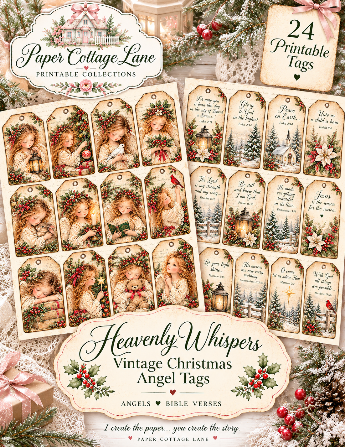 Heavenly Whispers | Vintage Christmas Angel Printable Tags