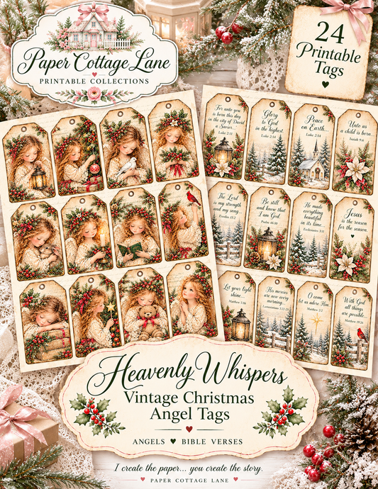Heavenly Whispers | Vintage Christmas Angel Printable Tags