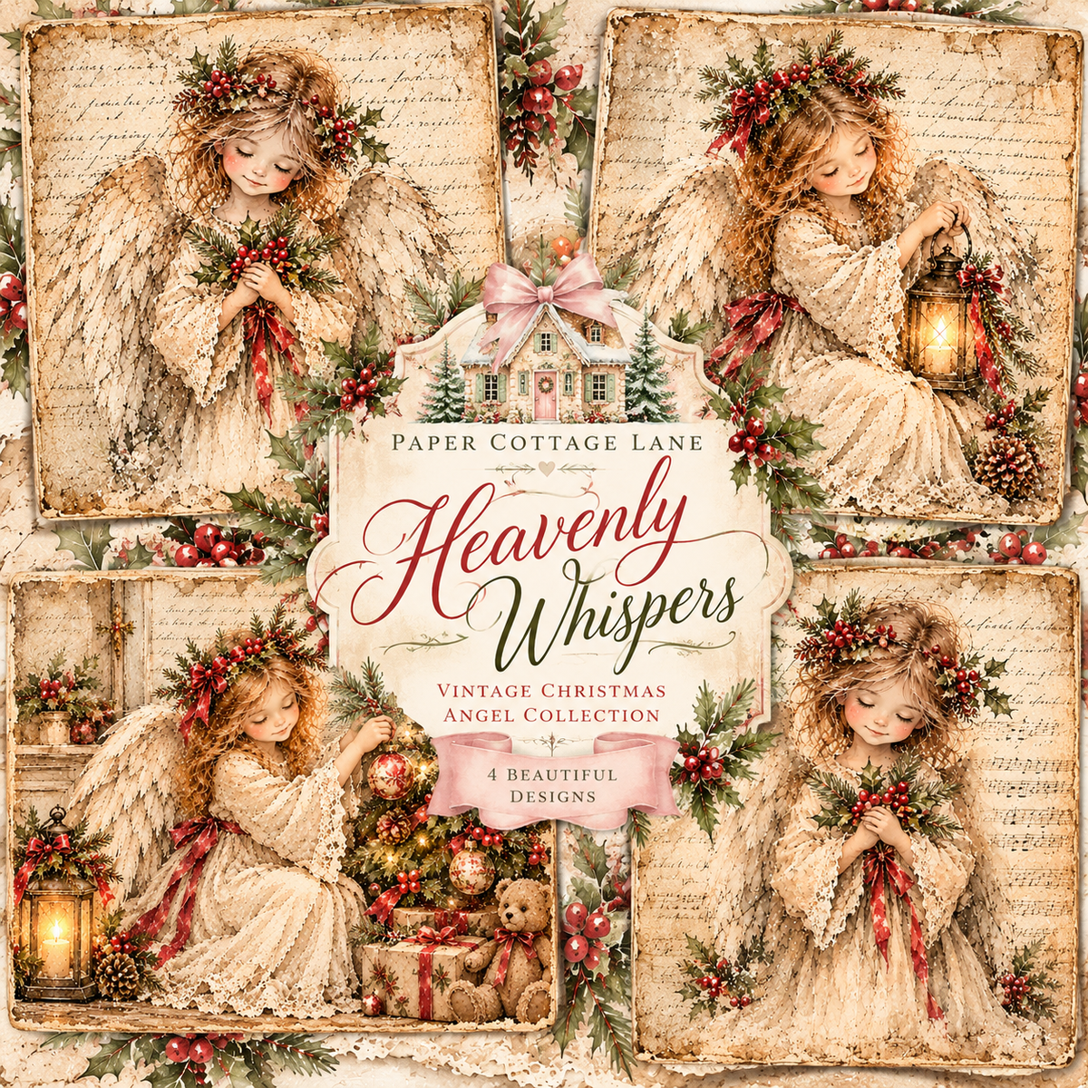 Heavenly Whispers | Vintage Christmas Angel Printable Papers – Junk Journaling & Decoupage