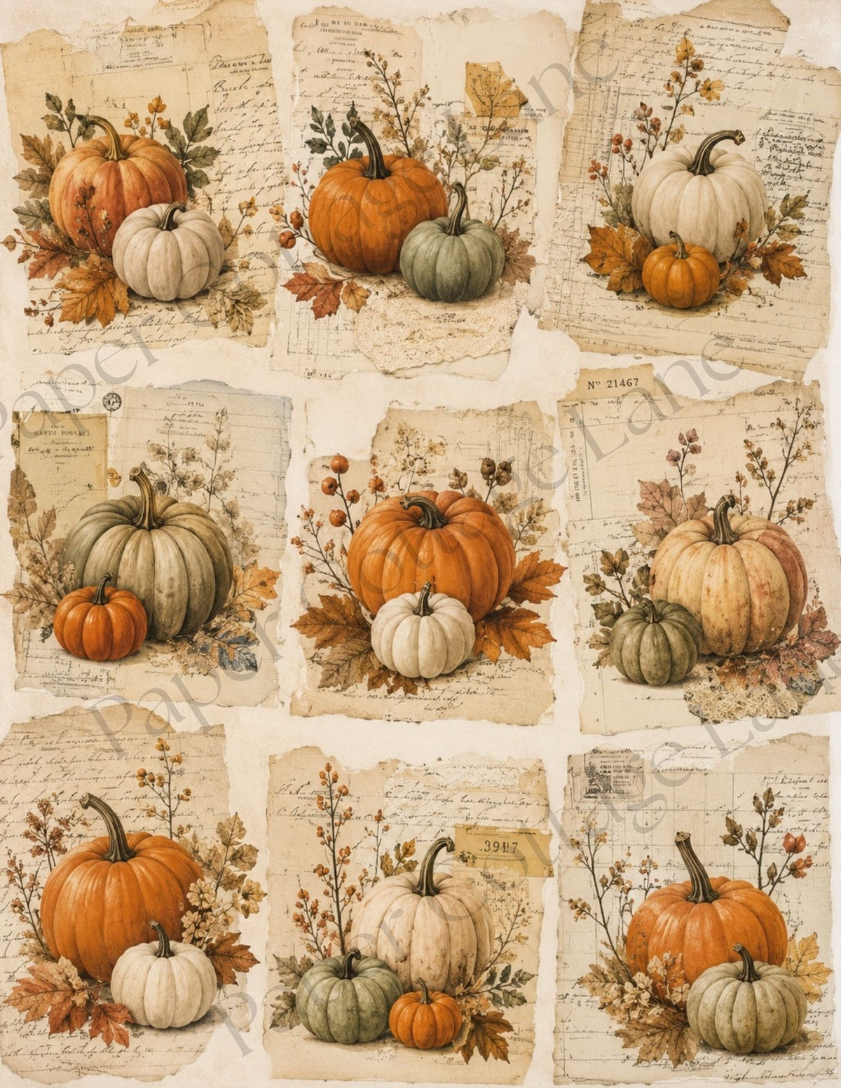 Harvest & Keepsakes Fall Digital Paper | Vintage Autumn Junk Journal Papers | 12 Printable Pages