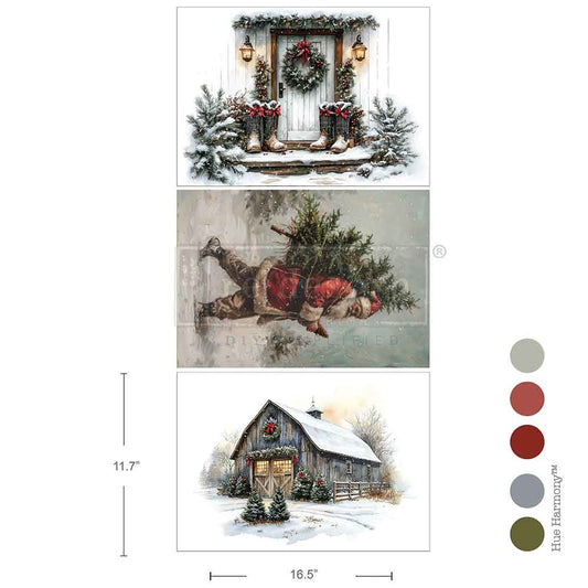 A3 DECOUPAGE FIBER PACK – SANTA’S WOODLAND STROLL Redesign with Prima