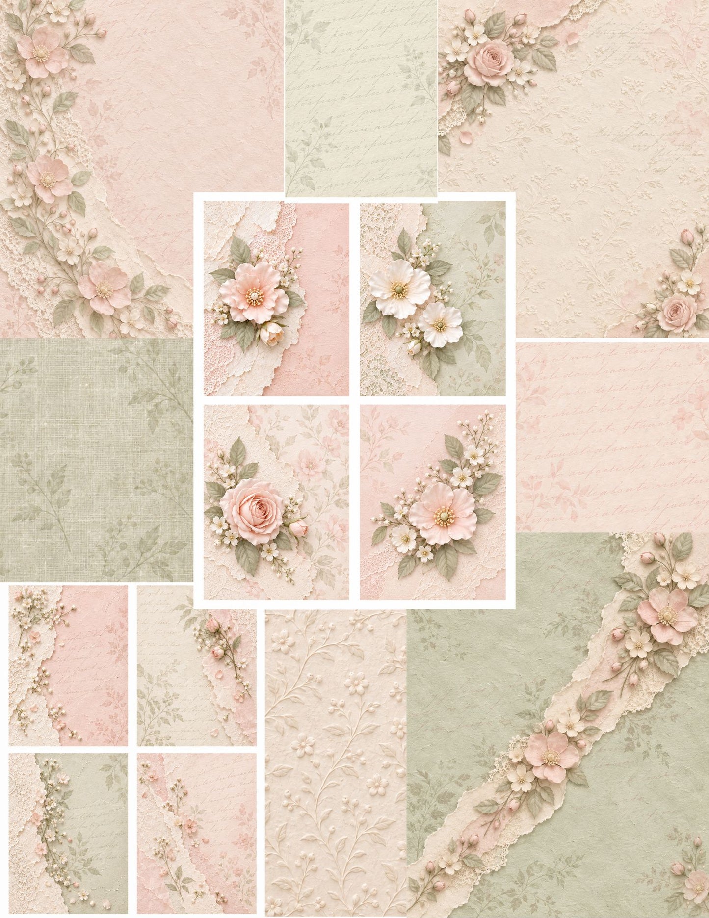 Paper Cottage in Bloom Printable Paper Collection | Shabby Chic Floral Digital Papers