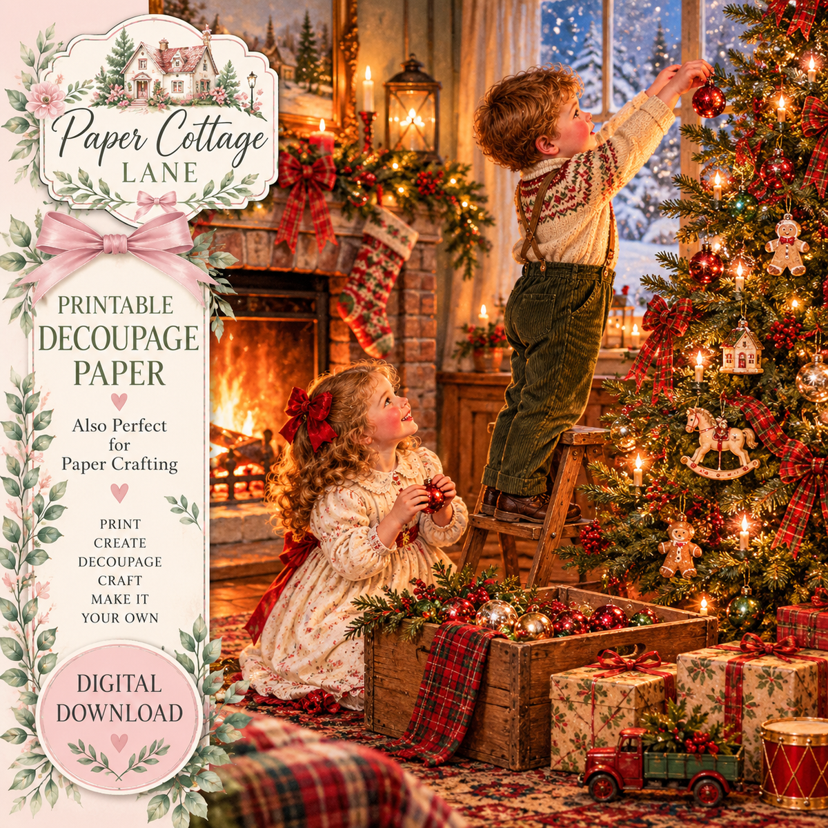 Vintage Christmas Children Printable | Decoupage Rice Paper Design & Paper Crafting
