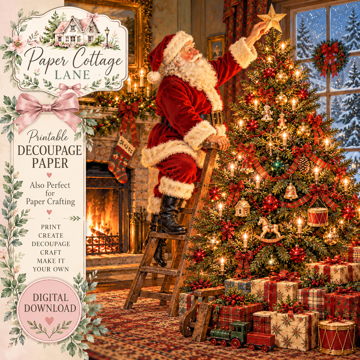 Vintage Santa Christmas Printable | Decoupage Rice Paper Design & Paper Crafting