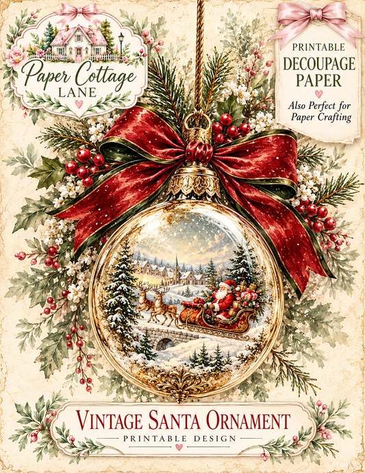 Vintage Santa Ornament Christmas Printable | Decoupage Rice Paper Design & Paper Crafting