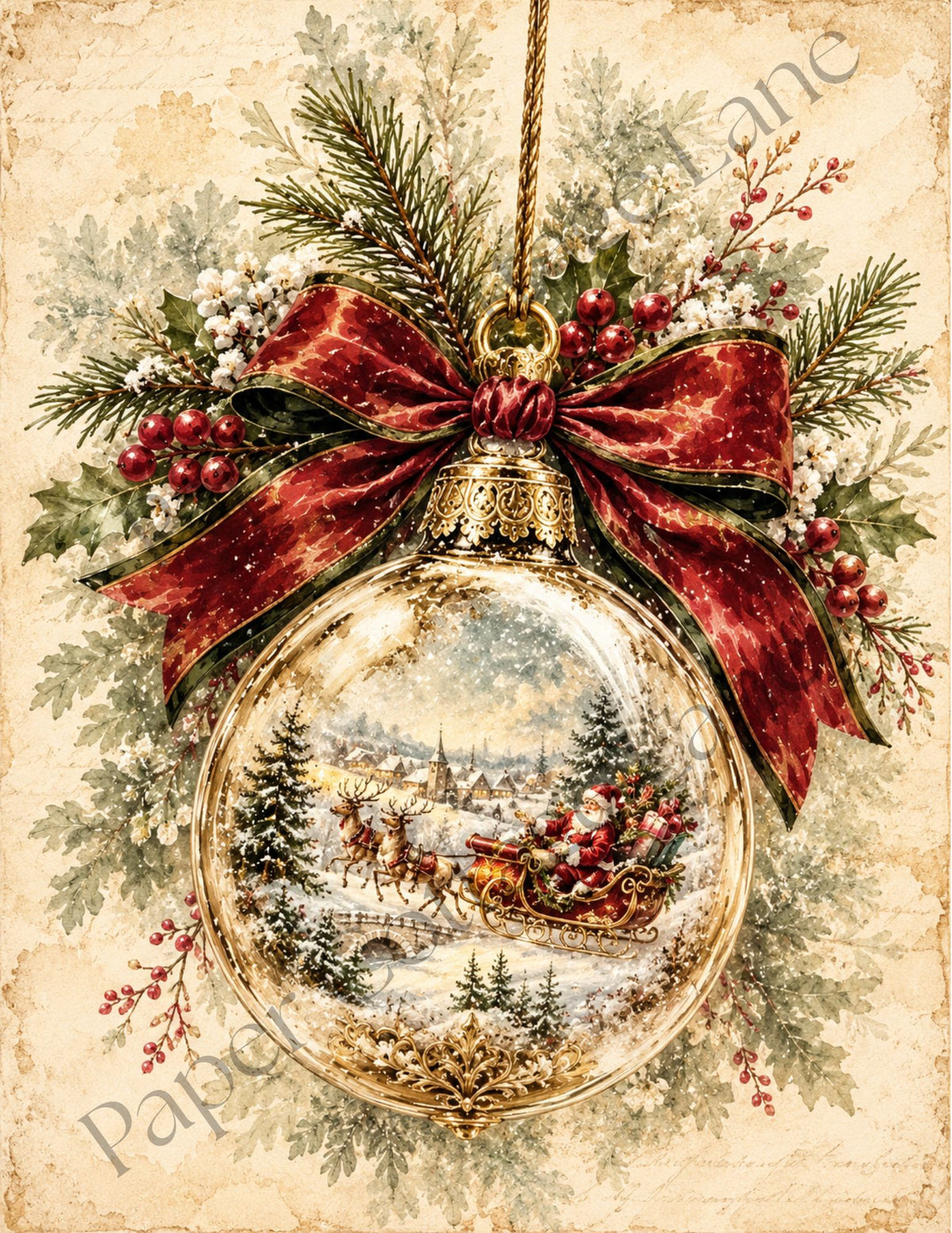 Vintage Santa Ornament Christmas Printable | Decoupage Rice Paper Design & Paper Crafting